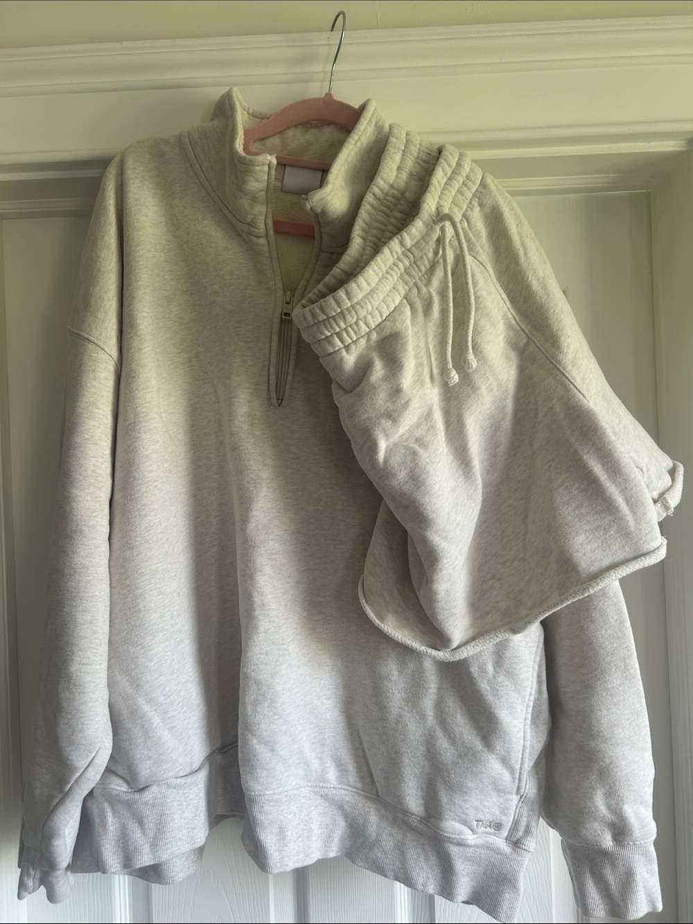 TNA Women's Light Beige Quarter-Zip Cowl Sweater